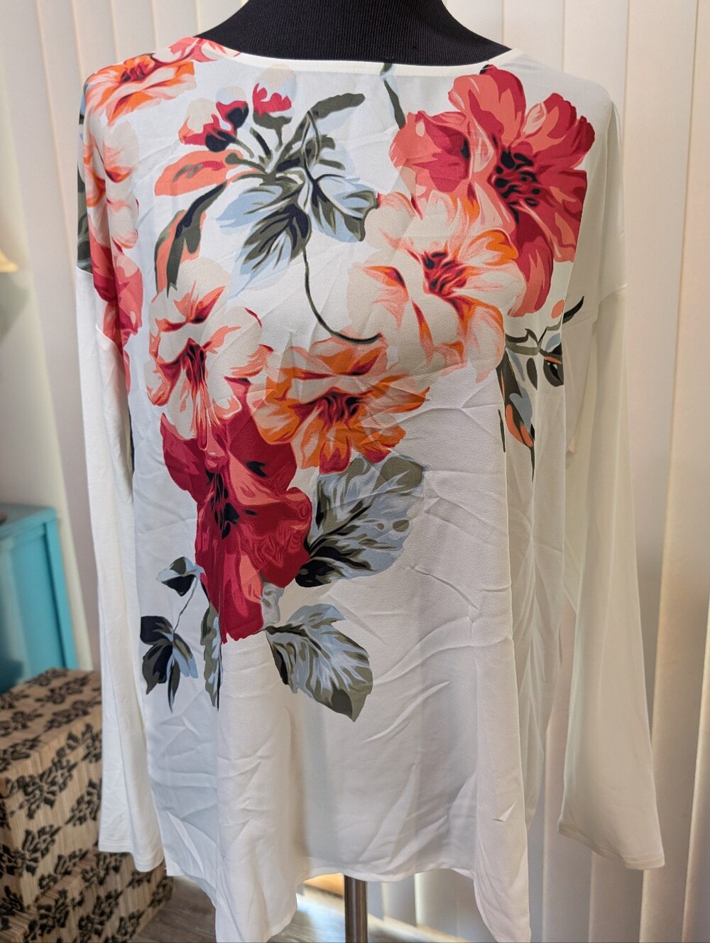 Chico's Floral Knit Woven Ecru Tee